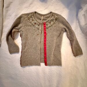 Free People Festive Gray Sweater with Red Accents